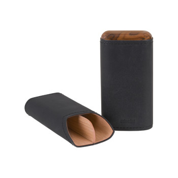 Adorini leather cigar case black 2-3cigars wooden  - 3