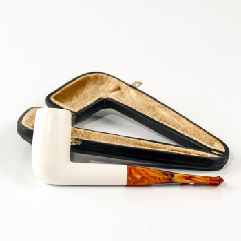 Block Meerschaum Pfeife "Large" gerade glatt im Maß-Etui